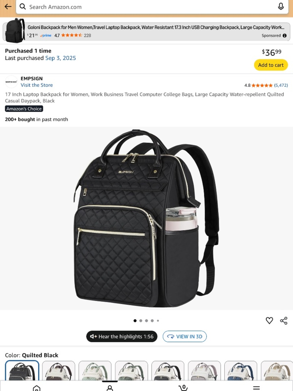Black Travel backpack NWOT